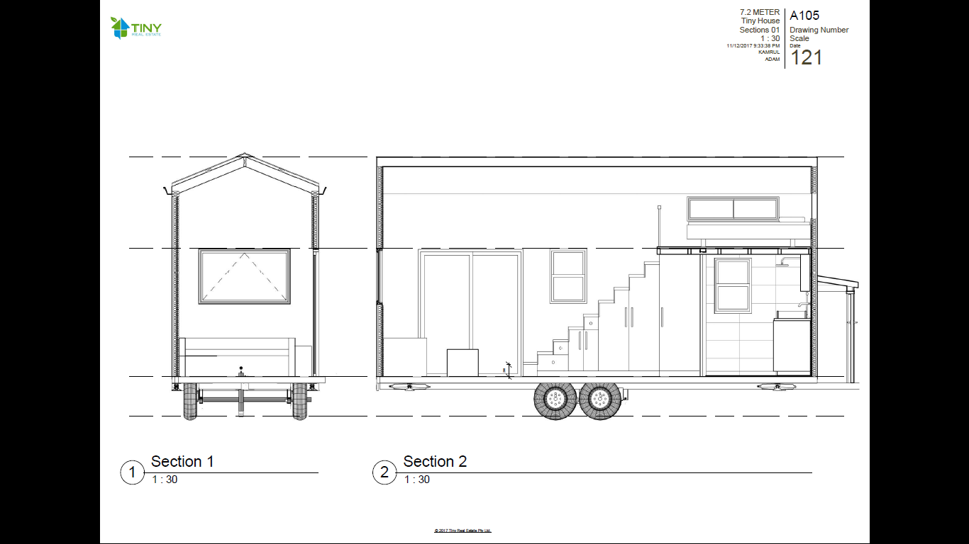 plantas de tiny house FREEDOM - 7.2 Metre (24ft) Tiny House Plans